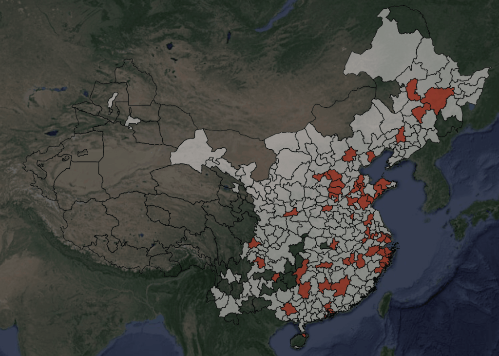 Locations of Anti-Japanese Protests in August 2012
